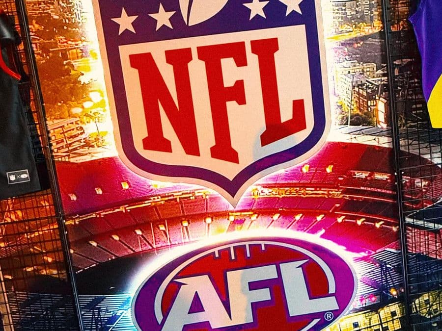 NFL and AFL shields at the stadium store